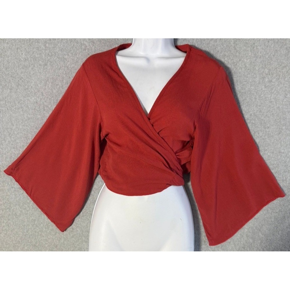 Windsor Red Kimono Sleeve Wrap Crop Top Boho Festival